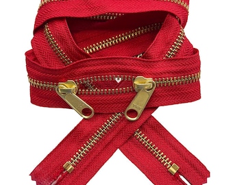 YKK #5 Brass with Head-To-Head Long Pull (Non-Lock Sliders) Both Ends Closed Zipper (1 Piece) - Choose Your Color and Length 5" - 34"