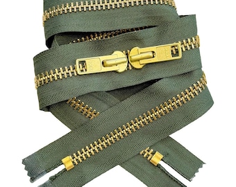 YKK #10 Brass Head-to-Head Auto Pull (Automatic Lock Sliders) Both Ends Closed Heavy Duty Zipper (1 Piece) Choose Length 5" to 34" and Color