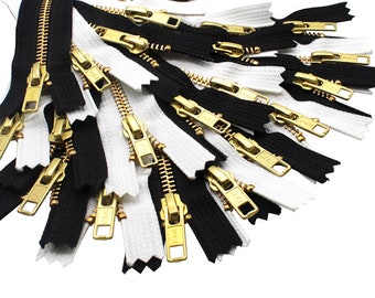 YKK #5 Black And White Metal Closed Bottom Zippers - 20 Zippers Per Pack - Choose Finish