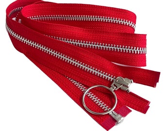 YKK #5 Aluminum with Ring Cramper Pull Medium Weight Metal Separating Jacket Zipper Made in The United States - Choice of Color and Length