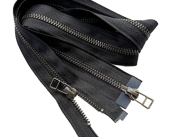 YKK #5 Antique Brass Two-Way Medium Weight Metal Jacket Zipper Diecast Wire Bell Pull Separating, Open-End (1 Piece) Choose Length and Color