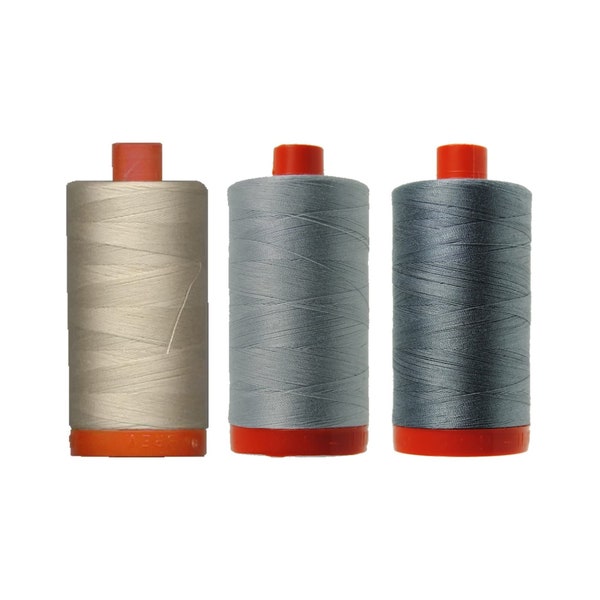 Paquet de fil de coton égyptien Aurifil 50wt, grandes bobines de 1422 verges - 3 bobines par paquet (choisissez la combinaison de couleurs)