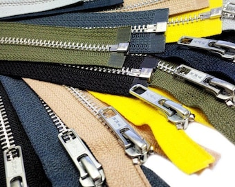 YKK #5 Aluminum Separating ZIPPER 7 Black,Charcoal Grey,Light Beige,Lemon Yellow,Navy, Cedar Green, Steel Grey.~Pick your length~ZipperStop