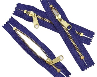 3pcs YKK #5 9" Brass Coverall Metal Zipper with Long Pull (Non-Lock Slider) Both End Closed for Jacket Pockets or Bags
