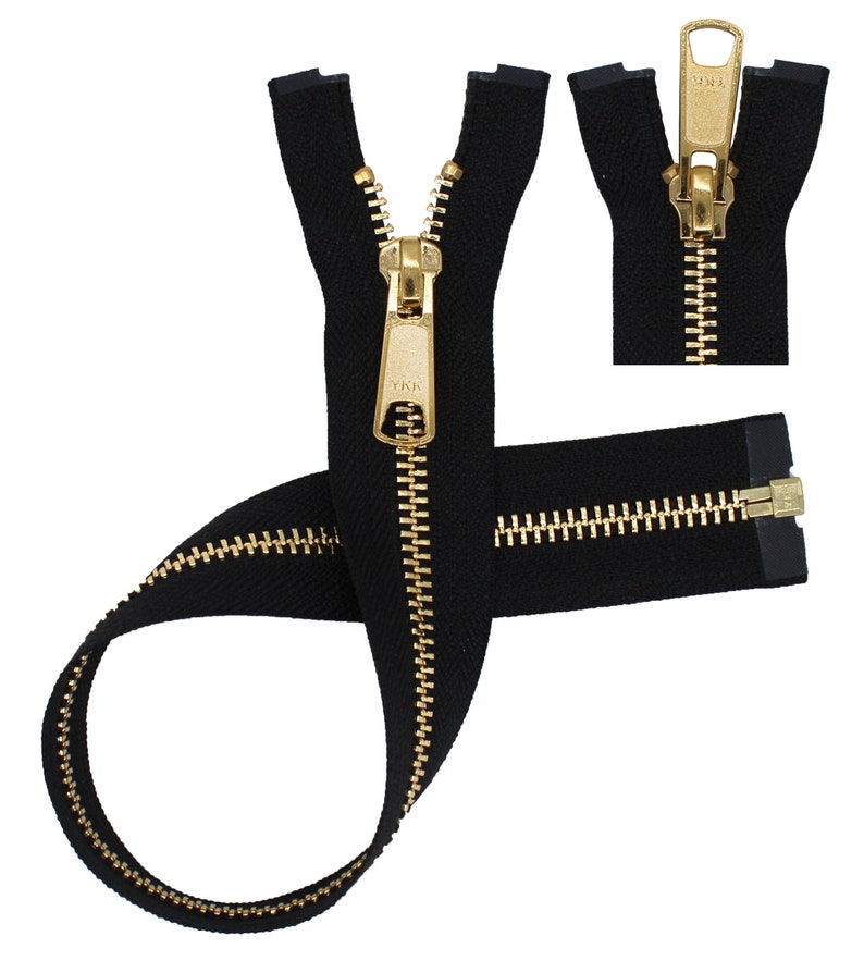 Color Black YKK #5 Everbright Golden Brass Long Pull Separating Zipper Smooth /& Highly Polished High-End Zipper Auto-Lock