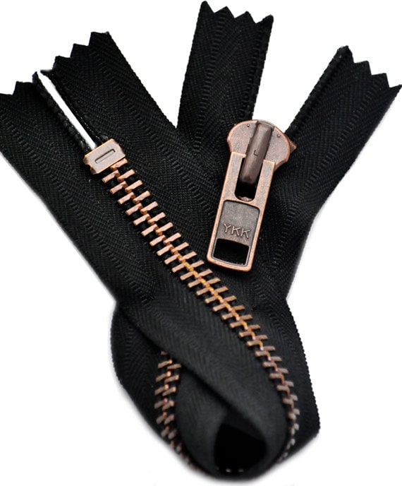 High End YKK Zippers Finest Quality Zipper-36 Inch YKK 5 Excella Antique  Brass Zipper Closed Bottom Black 