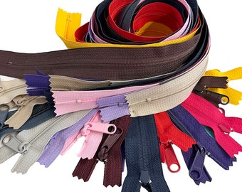 Sale 15pcs Sampler Pack YKK #4.5 30" Nylon Coil Non-Lock Long Pull Closed End (Non-Separating) for Purses, Bags Zipper - Random 15 Colors