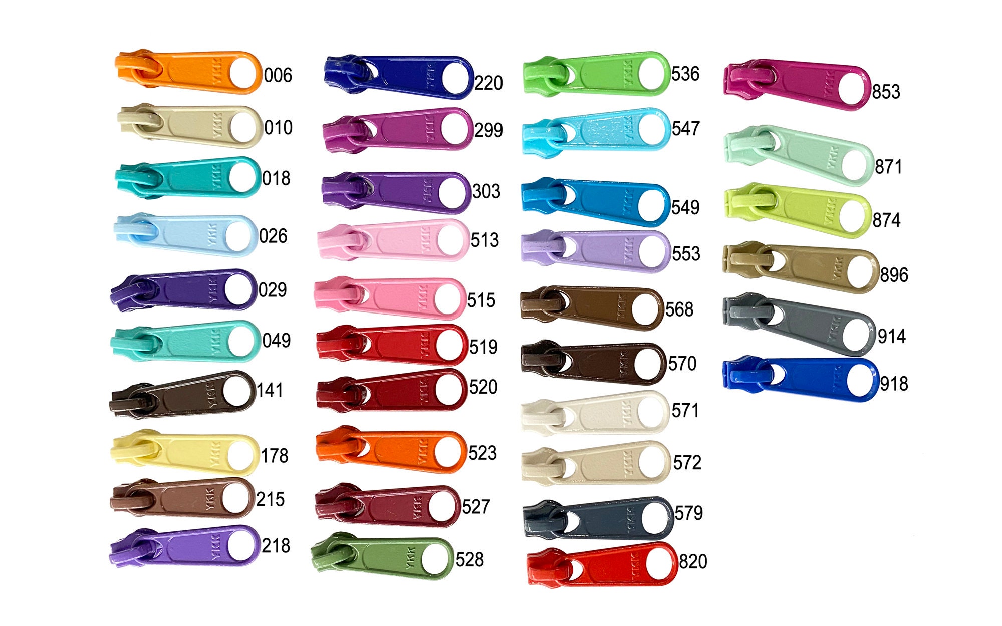 YKK Long Pull Zipper Heads- 4.5mm loose sliders/pulls for Handbags & Craft Projects - choose your amount and colors