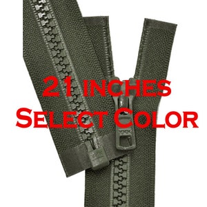 May include: A 21-inch green zipper with a metal slider.  "SELECT COLOR" is written in red letters.