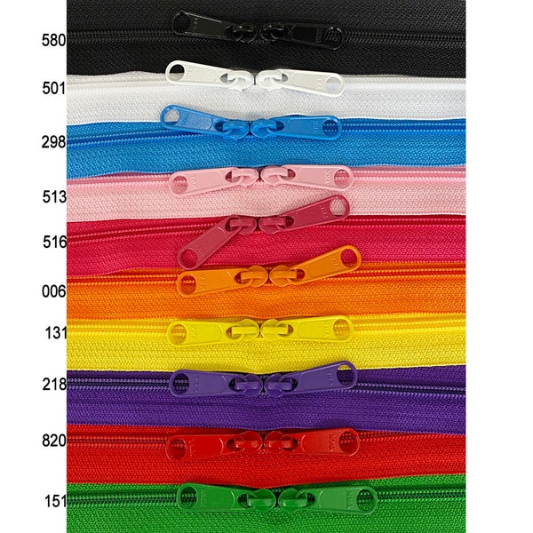 10pcs Rainbow 30 Inches YKK # 4.5mm Zipper Double Pull - Head to Head Sliders 006,131,151,218,298,501,513,516,580 and 820 (Made in USA)
