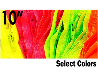 10 " YKK Zipper - Neon Colors #3 Nylon Coil Closed Bottom-Select Your own Color (each color have ten zippers)Specially made for Zipperstop