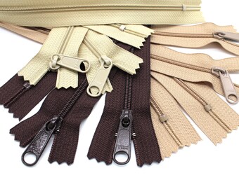 YKK #4.5 Coil Zippers with Long Pull – Neutral Colors, 6-Pack