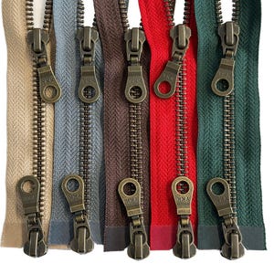 YKK #5 4&quot; - 36&quot; Antique Brass Dual Two-Way with Fancy Doughnut Pulls Medium Weight Metal Separating Jacket Zipper Made USA Choose Tape Color