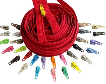 Continuous Zipper Chain YKK #3 Nylon Coil by The Yard with Automatic Lock Zipper Pull Multi Color Make-A-Zipper for DIY Sewing Crafts