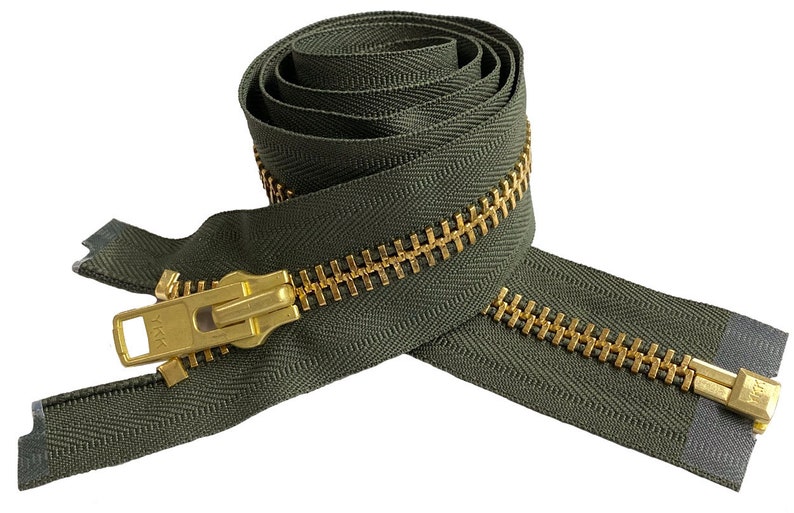 YKK 10 5 to 36 Golden Brass Metal Extra Heavy Duty Separating Coat Jacket Zippers Made in The United States Choose Colors Length 567 - Olive Green
