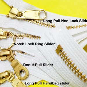 7 Inch 50 Exposed Zipper with Donut Pull Slider WHITE YKK metal Number 5 Brass Closed Bottom image 1