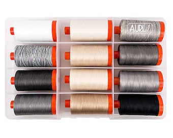 Aurifil-papierinkt katoengarenset - 50 WT, 12 grote spoelen