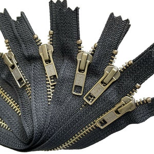 5pcs YKK #5 Antique Brass Metal Zipper Automatic Lock Close-End Black 6&quot;- 24&quot;