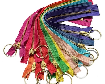 10pcs YKK #5 Golden Brass Metal Teeth Ring Cramper Pulls Non-Separating, Closed-End Zippers for Sewing - Choose Length and Color