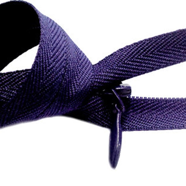 Three 9 inch YKK Unique Invisible Zipper  Closed Bottom Dark Purple