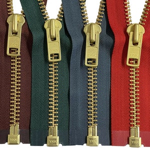 YKK #10 5" to 36" Golden Brass Metal Extra Heavy Duty Separating Coat Jacket Zippers Made in The United States Choose Colors - Length