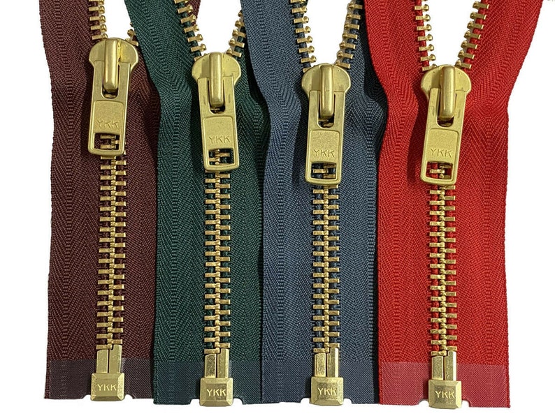 YKK 10 5 to 36 Golden Brass Metal Extra Heavy Duty Separating Coat Jacket Zippers Made in The United States Choose Colors Length image 1