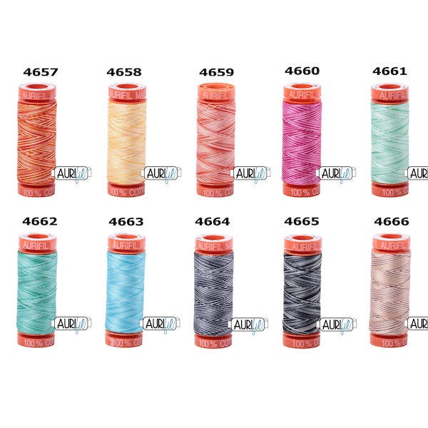 Aurifil 50wt Mako 100% Cotton Thread - 1 Small Spool x 220 Yards Each - Choice of Colors 4663 Baby Blue Eyes Variegated - 6738 Peacock Blue