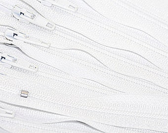 20 cm YKK "SPECIAL" Vita 12 dragkedjor - Äkta nylonspiraldragkedjor - Sluten botten