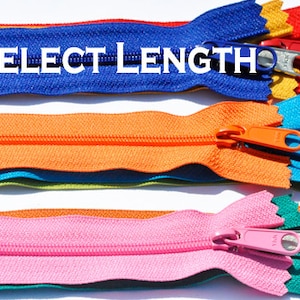 Five Assorted Colors YKK Handbag Zippers - Extra Long Pull - Closed Bottom (Select Length)