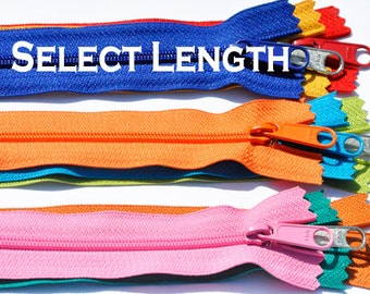 Five Assorted Colors YKK Handbag Zippers - Extra Long Pull - Closed Bottom (Select Length)