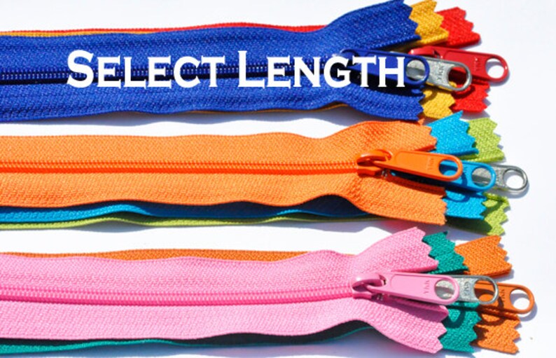 Five Assorted Colors YKK Handbag Zippers Extra Long Pull Closed Bottom Select Length image 1