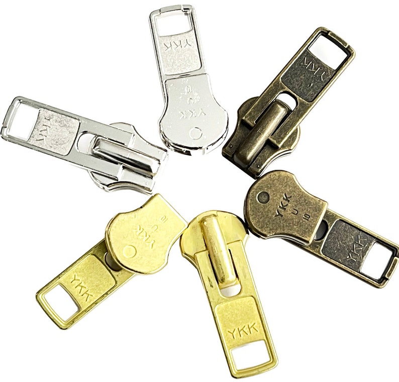 YKK 10 Automatic Lock Slider Original Zipper Repair Kit Solution Made in USA Slider Available Aluminum, Antique Brass or Brass image 1