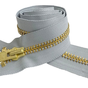 YKK 10 5 to 36 Golden Brass Metal Extra Heavy Duty Separating Coat Jacket Zippers Made in The United States Choose Colors Length 119 - Steel Grey