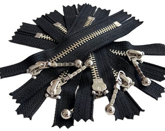 YKK #5 Nickel Silver Zipper – Black, Fox-tail Pull, Auto-Lock (4-36 inch)