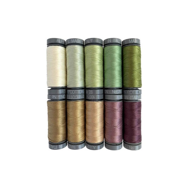 Aurifil Thread - Wild Grasses by Sheena Norquay Designer Collections 10 SMALL SPOOLS COTTON 28WT (109 Yards Each Spool) -Made in Italy