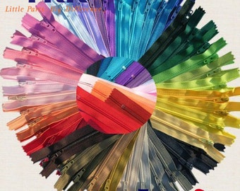 50 pcs. YKK #3 nylon coil zipper 12", Assorted Colors, Skirt & Craft, Made in USA