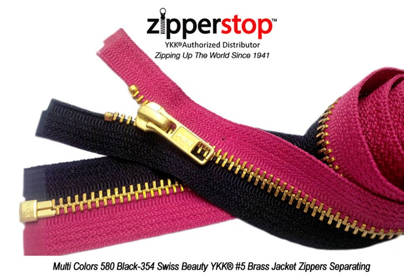 Metal Teeth Zipper YKK Number 5 Separating 4 inch to 24 Inch Uniquely Made Multi Colors YKK Brass Jacket Zippers Options Length, Color