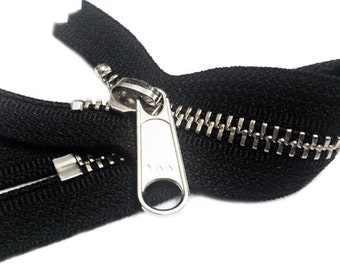 12"Nickel YKK  zipper 12 inch Nickel Handbag Zip with Long Pull YKK Number 5 Closed Bottom Made in USA - Color Black by each~ZipperStop