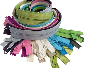 Sale 12pcs YKK #4.5 30" Nylon Coil Non-Lock Long Pull Closed End (Non-Separating) for Purses, Bags Zipper - Random 12 Colors