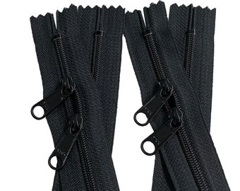 YKK #4.5 Nylon Coil Long Pull Head-to-Head (Double Pull) Handbag Zipper Color Black Length 14",20", 22", 24", 27", 30", 36", 40", 48" or 60"