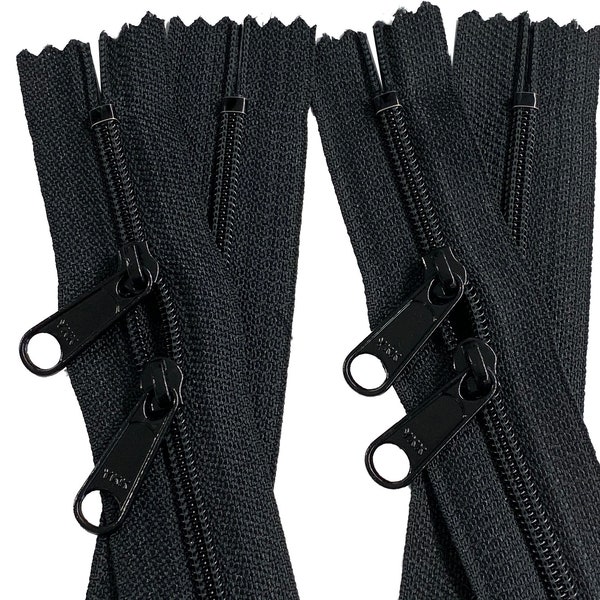 YKK #4.5 Nylon Coil Long Pull Head-to-Head (Double Pull) Handbag Zipper Color Black Length 14",20", 22", 24", 27", 30", 36", 40", 48" or 60"