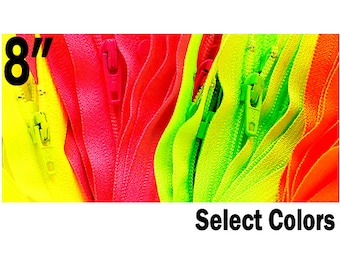 YKK #3 Nylon Coil Closed End Zippers 8" (Neon Colors)