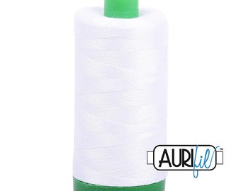 Aurifil 40wt Thread Solid - Mako 100% Cotton Thread - 1094 Yards Each Spool - Select Color 2024 White or 2692 Black