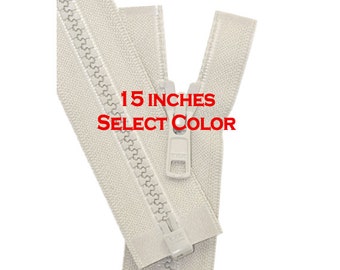 15" YKK #5 Vislon Plastic Separating Jacket Zipper Medium Weight - Select Color