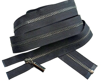 JN #3 Shiny Gun Metal with Fancy Design Drop Pull Separating, Open-End Light Weight Jacket Zipper Tape Color Black JN#580 - Choose Length