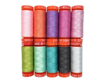Aurifil Thread Designer Collection - Roar by Tula Pink 10 Small Spools 100% Cotton 50wt - TP50RC10 (220 Yards – 200 Mt EA)