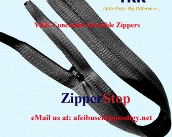 20 " - Invisible Zipper - Closed Bottom - BLACK  - Hidden YKK zippers~ZipperStop Wholesale Authorized Distributor YKK®
