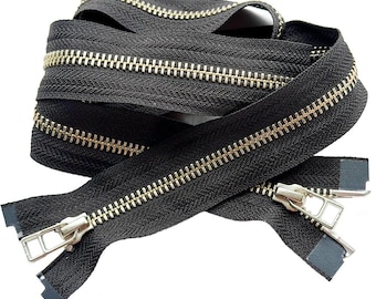 YKK #5 Nickel Metal Two-Way Diecast Wire Bell Pulls Separating, Open-End Zipper for Jackets or Coats - Color Black - Choose Length 4" to 36"