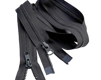 YKK #5 Black Oxide Two-Way Medium Weight Metal Jacket Zipper Automatic Lock Slider Separating, Open-End - Tape Color: Black - Choose Length