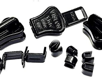 Zipper repair kit - #8 vislon black ykk sliders - 3 sliders per pack with top and bottom stoppers included - made in the united states